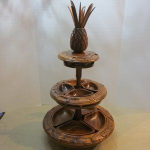 Carved Teak Wook 3 Tier Lazy Susan